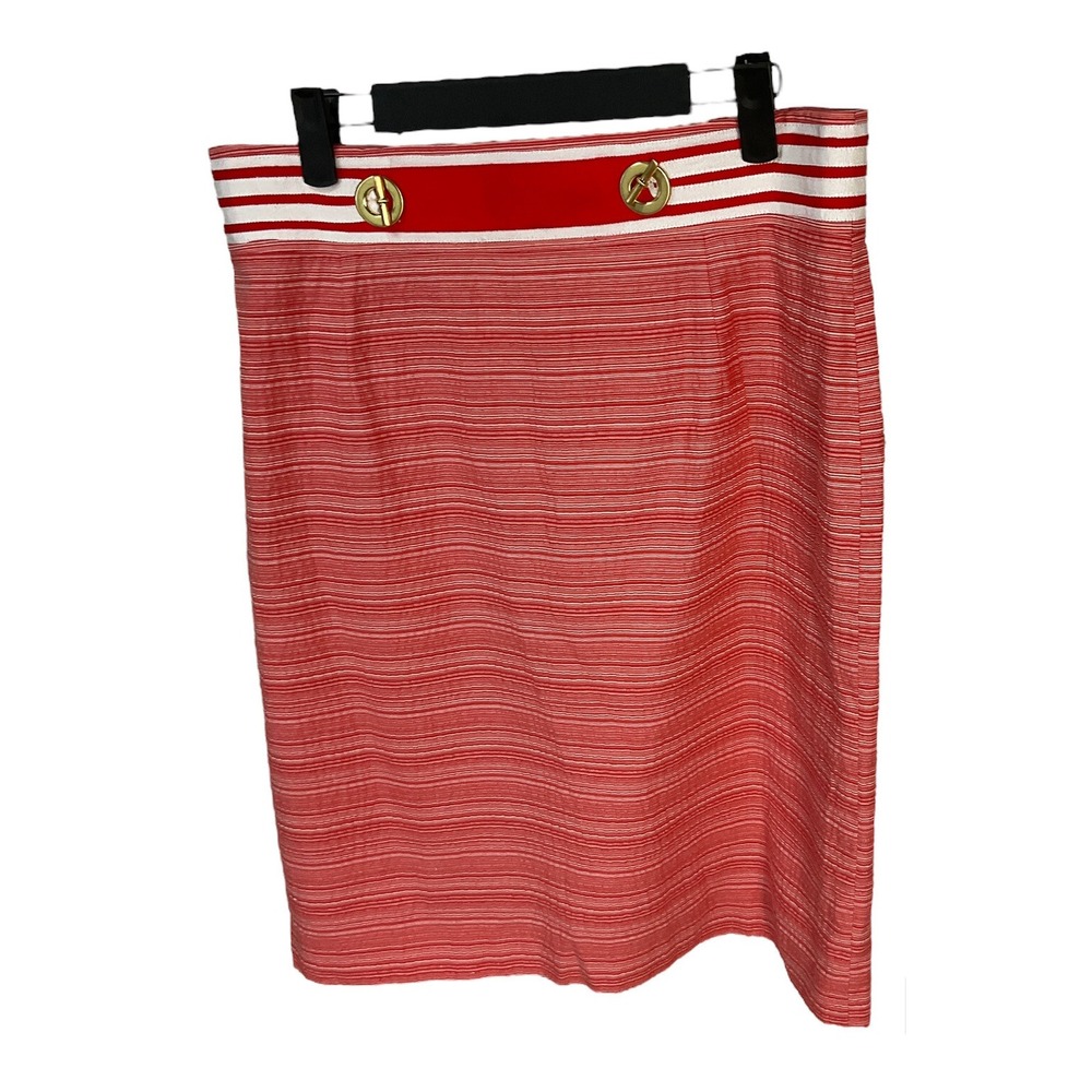 Antonio Melani‎ Seersucker Red White Sailor Straight Pencil Skirt Sz 10 R2